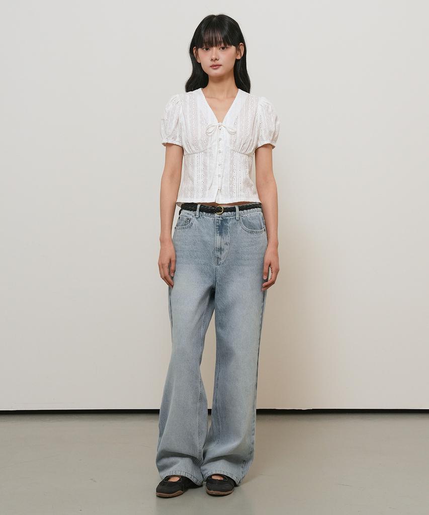 GENERALIDEA V-Neck Lace Puff Blouse [White] / Gf2Lbl529
