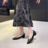 Leather 3.5cm Thick Heel Medium Heel Single Shoes Women's New Not Tired Feet Professional Work Grandma Shoes Popular Small Heel Women's Shoes