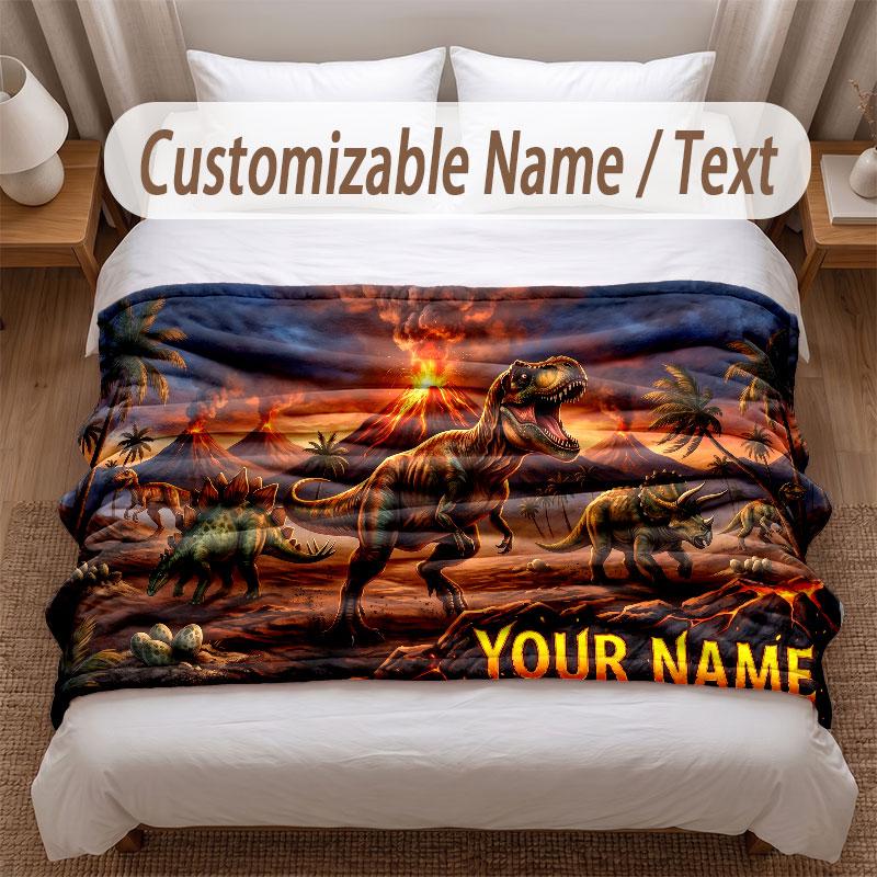Coperta Morbida a Tema Dinosauri Personalizzata con Stampa Nome Testo Coperta Calda Decorazione Divano Casa Camera da Letto