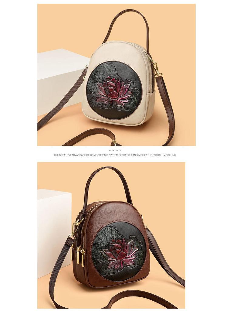 2025 Autumn-Winter Women's Lotus Handbag: Versatile Embossed Crossbody & Shoulder Bag