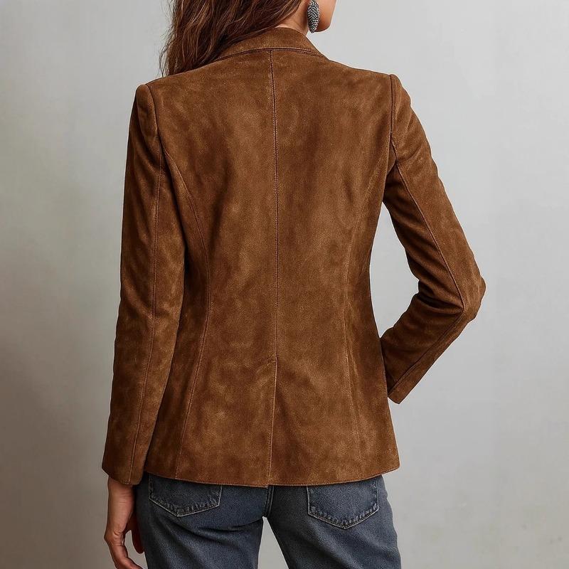 Women S Retro Suede Single Breasted Long Sleeve Jacket