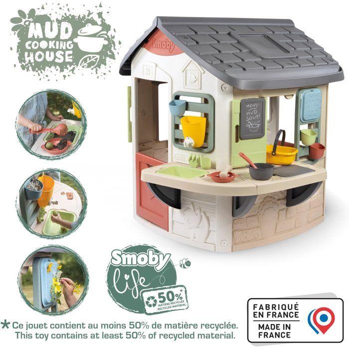 Smoby Life - Mud Cooking House - Fabriquée en France - Matière Recyclée - 16 accessoires - Dès 2 ans