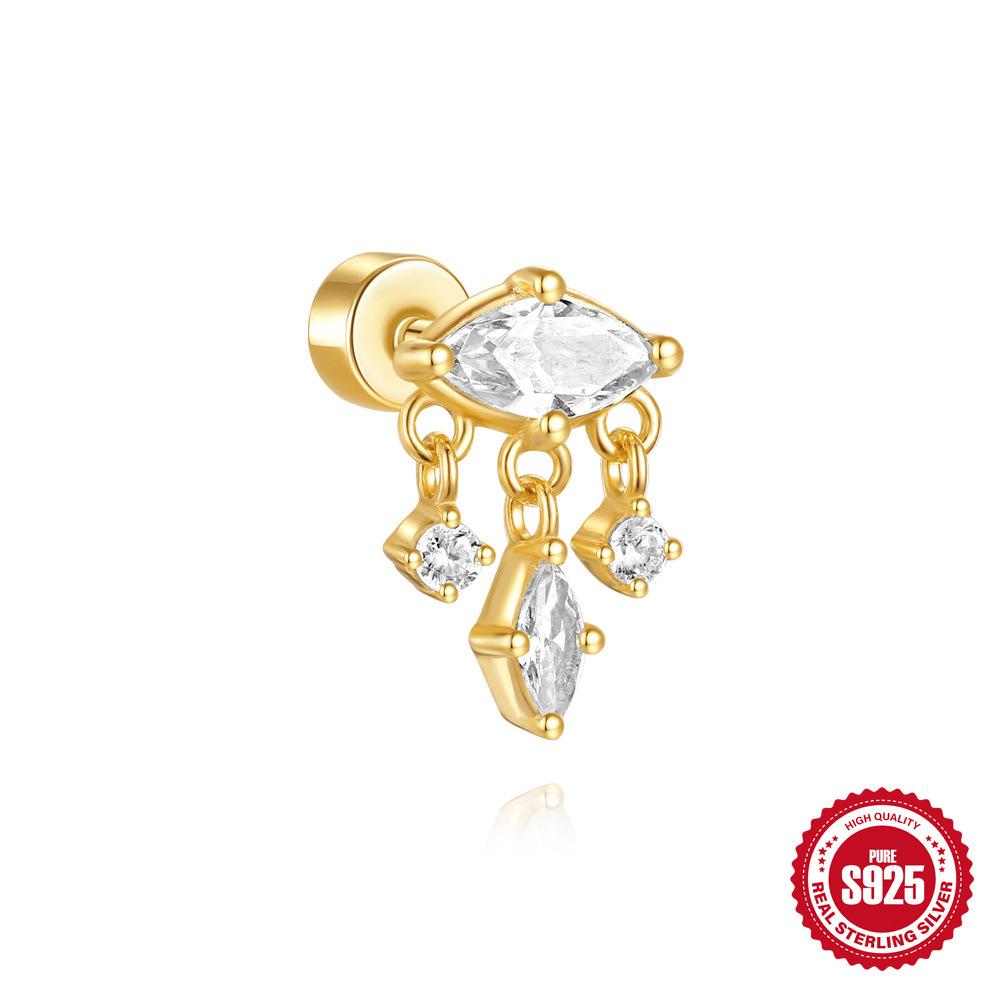 Fashion S925 Sterling Silver Star Moon Kite Flower Smooth Tassel Flat Head External Thread Piercing Earbone Stud