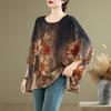 DIMANAF 2024 Summer Plus Size Women T-Shirts Print Floral Elegant Batwing Sleeve Tops Tees Loose Casual Linen Shirt 91706