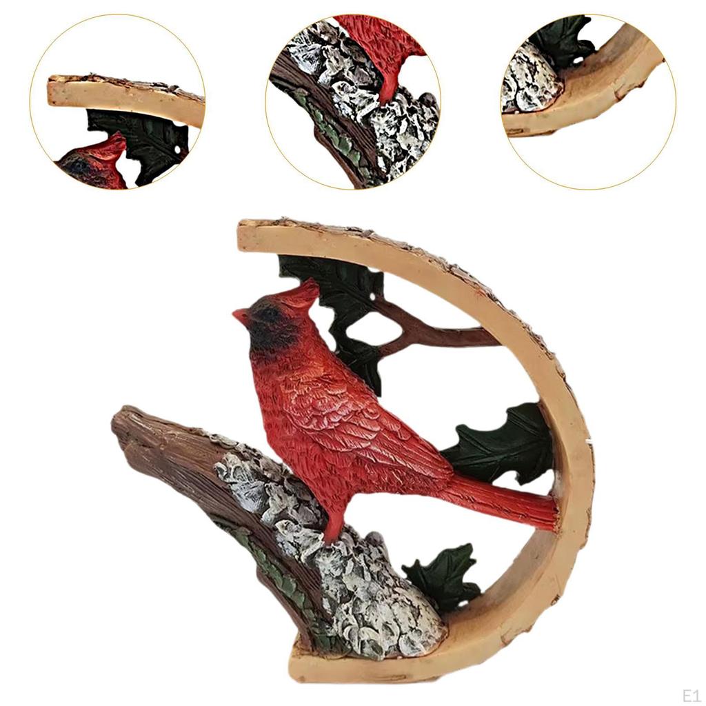 Cardinal Figurine Tabletop Decor Gift Collection Ornament, Red Bird Sculpture Resin Animal Statue