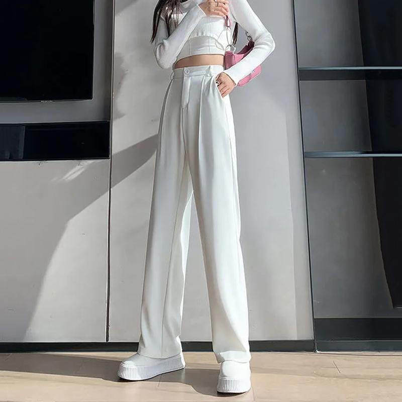 WTEMPO Casual High Waist Loose Wide Leg Pants Women Spring Fall Female Black White Suits Pants Ladies Long Trousers