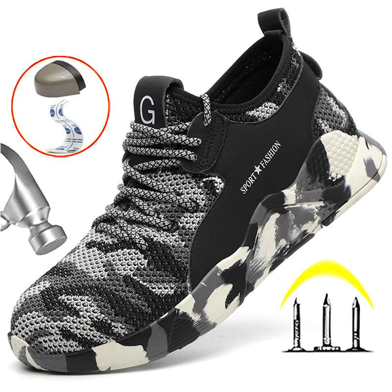 

Camouflage Work Shoes Men Anti-Smash Anti Puncture Men Safety Shoes Breathable Indestructible Shoes Steel Toe Work Sneakers Men 36 чорний