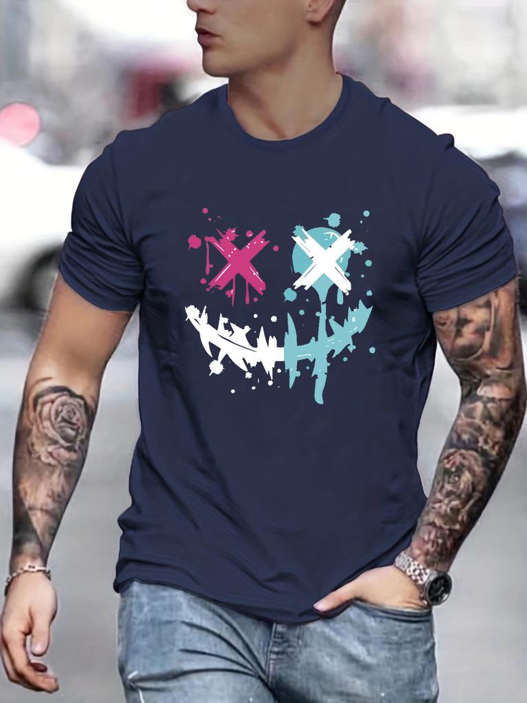 Sommer Herren 100% Reine Baumwolle Lässig Lockere Größe Smiley Face Muster Bedruckt Sport Bequem Rundhals Kurzarm T-Shirt