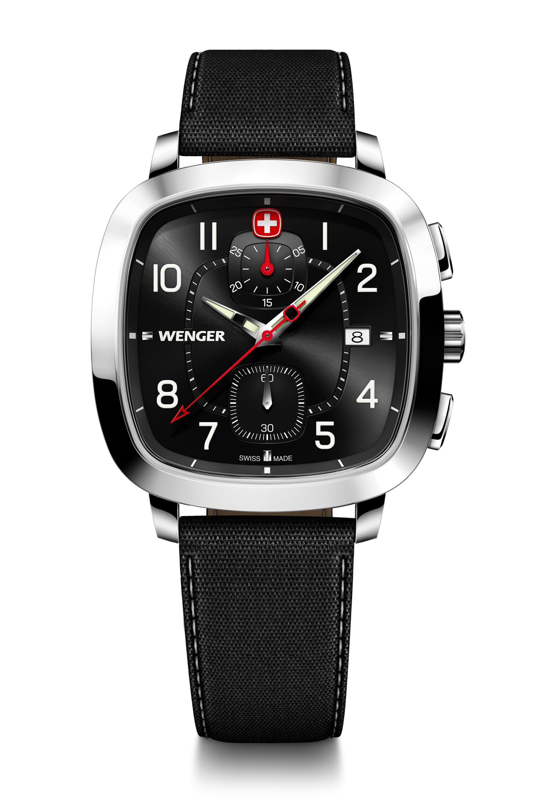 

WENGER VINTAGE SPORT CHRONO Wristwatch Chronograph Stainless Steel Case Black Dial Black Recycled Strap Quartz 50m Water Resistant Gift Analog Men s