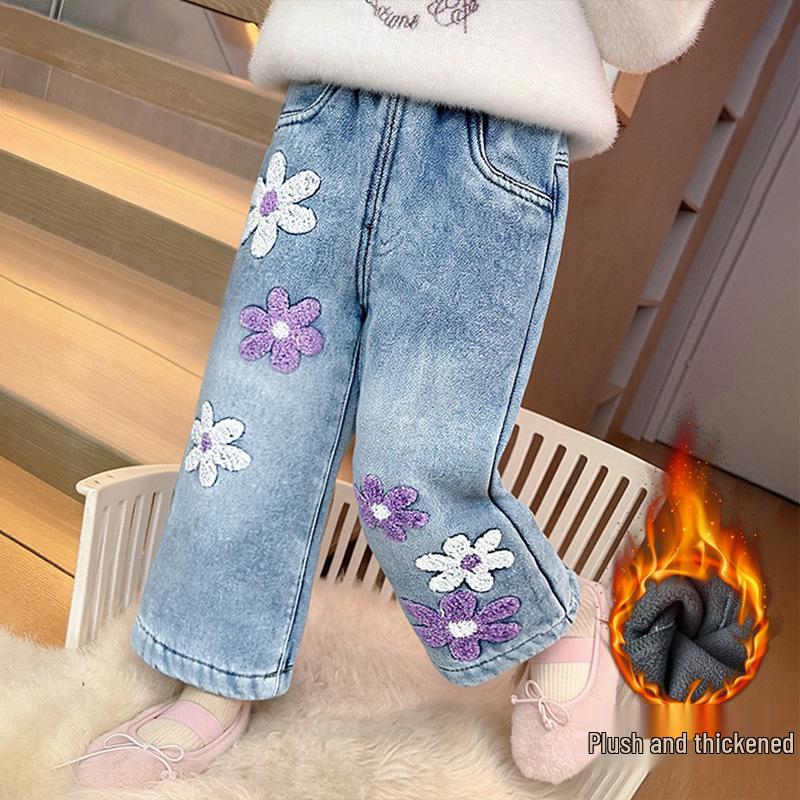 Tvättade Mjuka Denimbreda Byxor för Flickor - Mångsidiga Casual Långbyxor (2026)