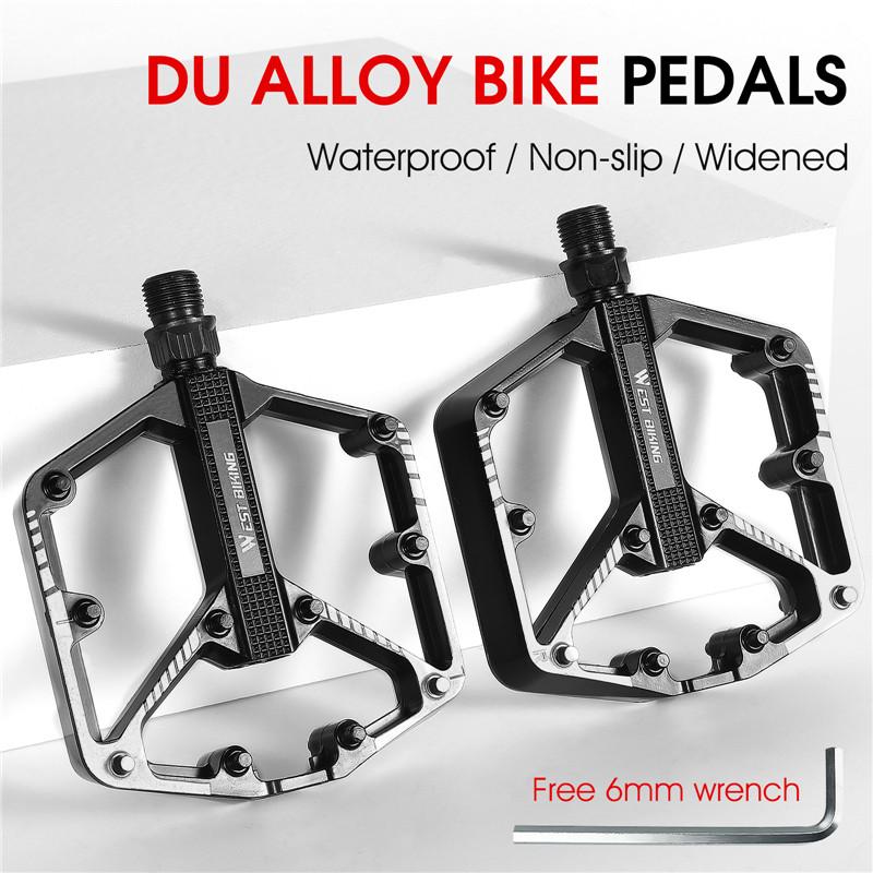 WEST BIKING Durable Aluminum Alloy Dual-DU Bearing Bicycle Pedal Anti-slip Smooth Widen Tread Mountain Road Bicycle Pedal