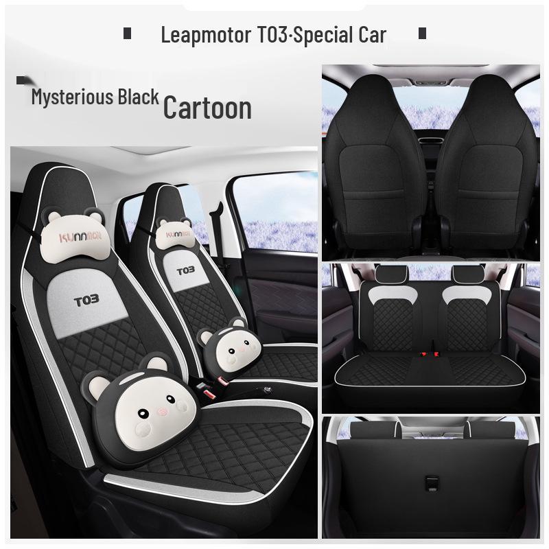 Leapmotor T03 Universal Cartoon Linen Car Seat Cover Set, Full Surround, Four Seasons.