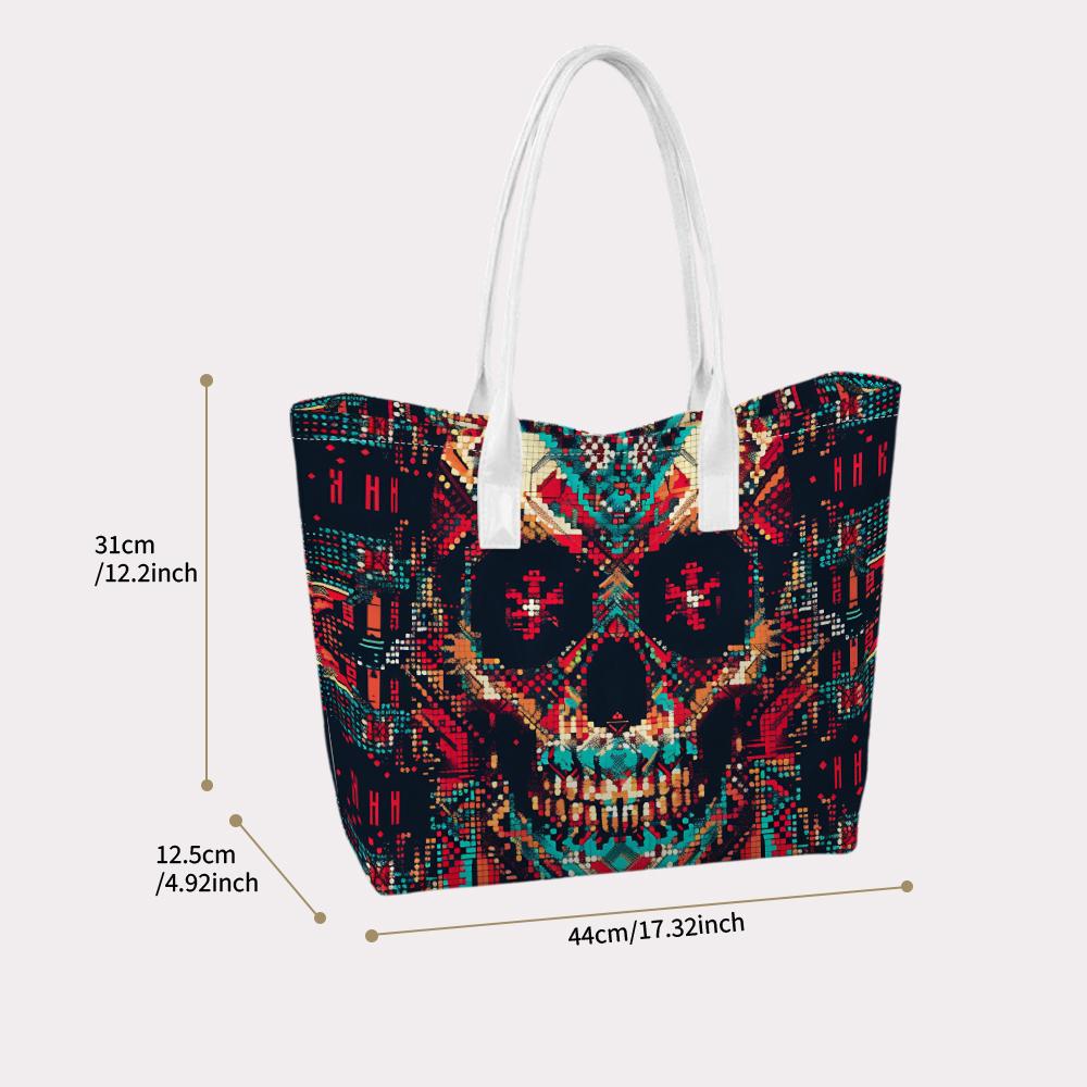 Trendy Skull Pattern Tote Bag Casual Large Capacity Shoulder Handbag For Daily Use