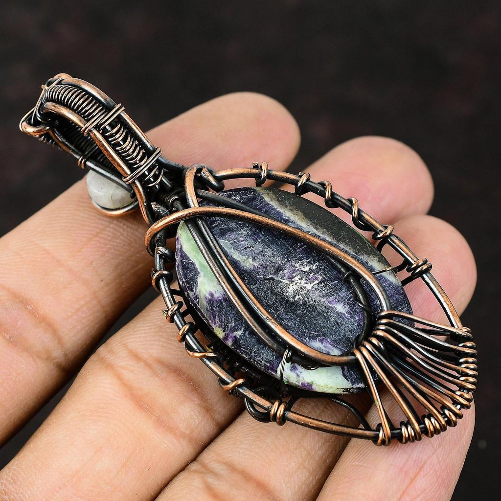 Evil Eye Kammererite Gemstone Copper Pendant Copper Wire Wrapped Jewelry Dainty Moonstone Jewelry Evil Eye Jewelry Handmade Pendant For Gift