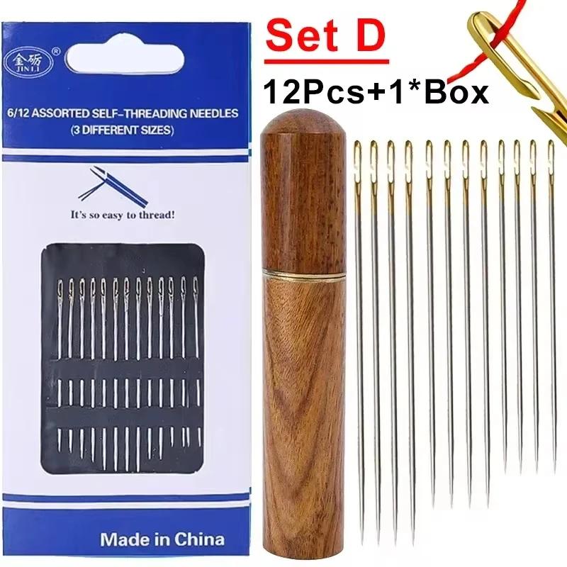 12pcs Blind Needles Elderly Easy Use Sewing Needle Household Threading Sewing DIY Side Big Hole Self Threading Bodkin Needle