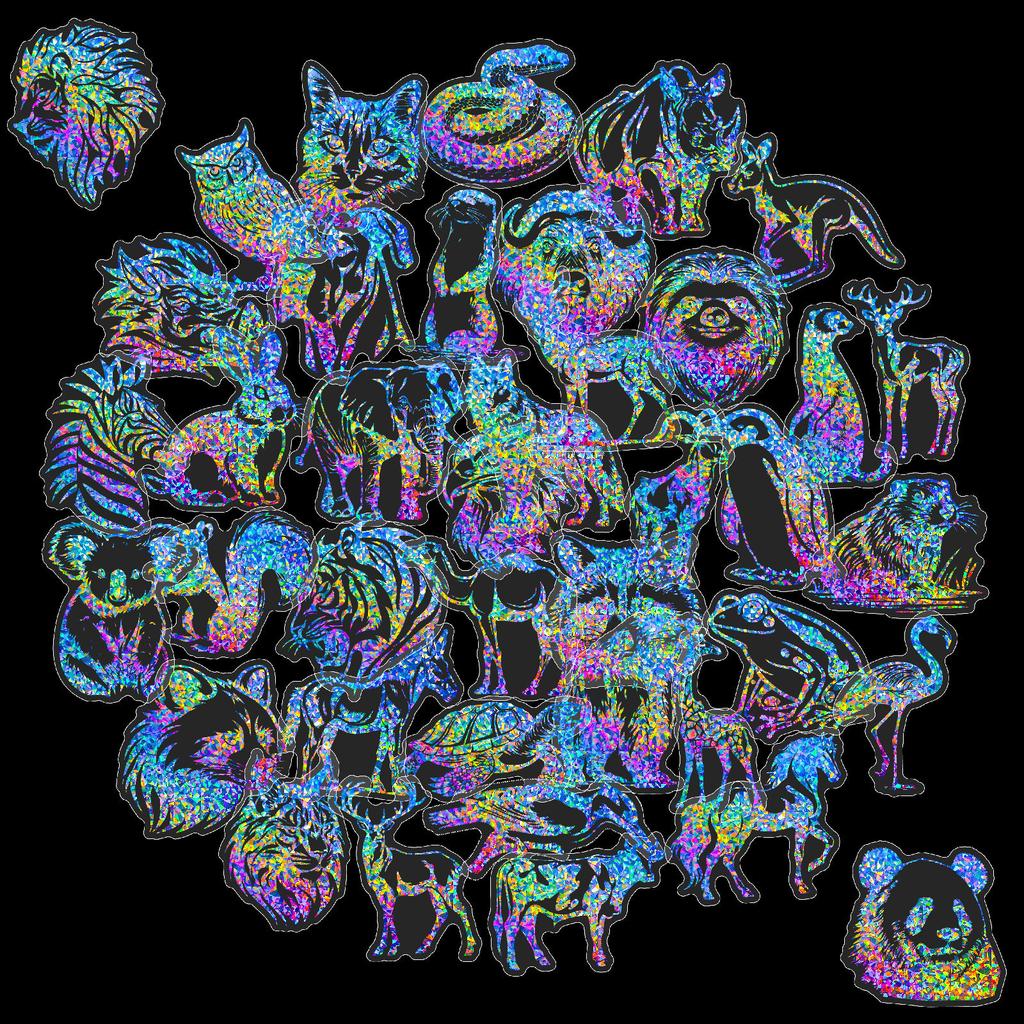 50 Self-Created Silver Laser Animal Pet Stickers Laser Colorful Goo Card Handbook Material Decorative Stickers