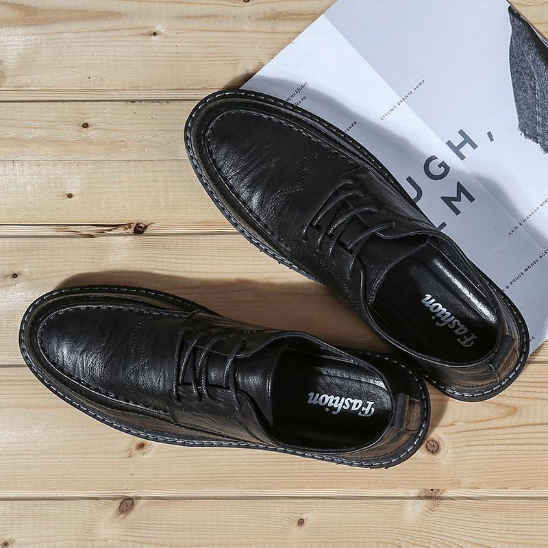 Men's Quality Leather Shoes British Business Lace Up Fashion Black Split Leather Shoes Men Moccasin