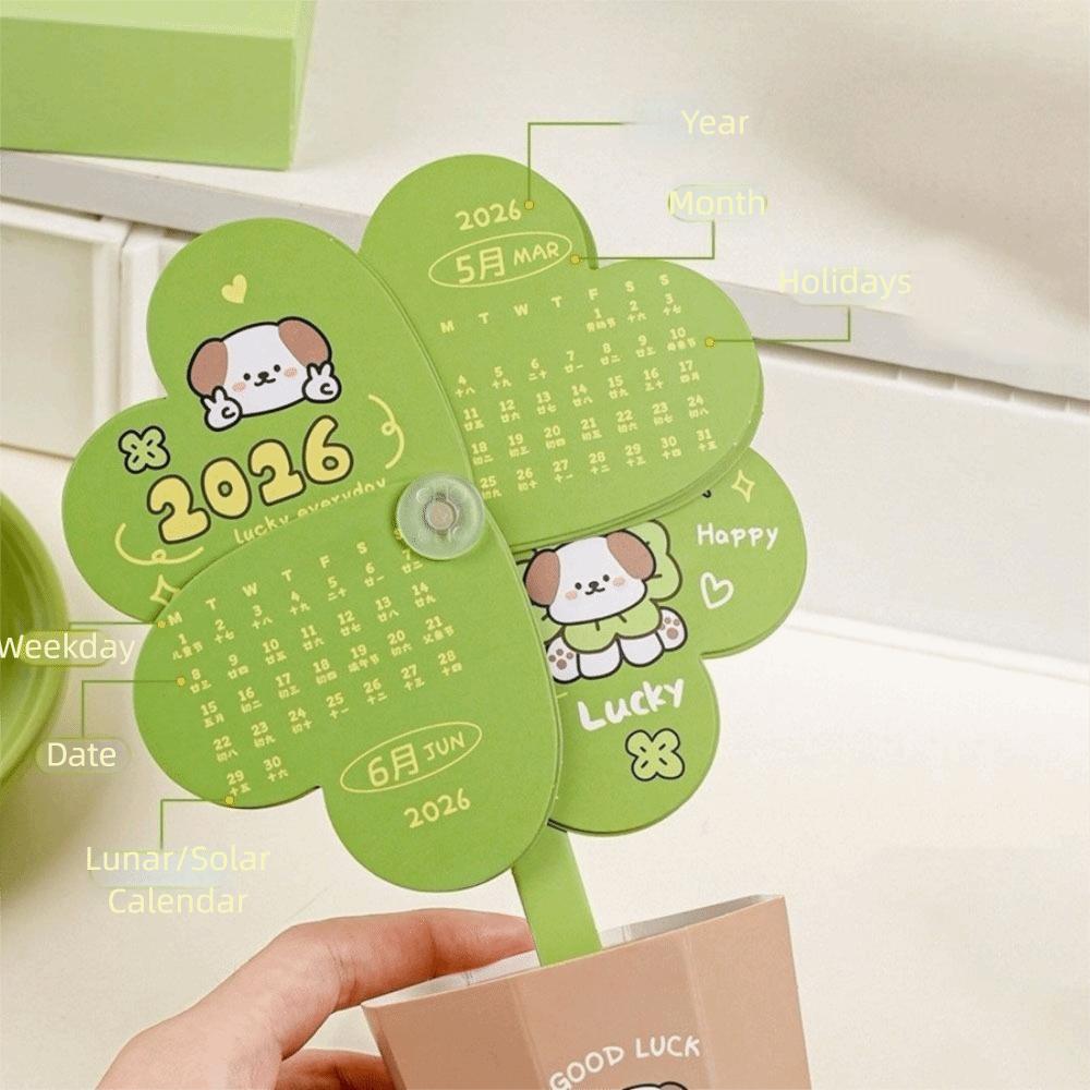 Leaf Shape Potted Plant Shape Calendar Paper Standing Desk Calendar Creative Pen Holder  For Home