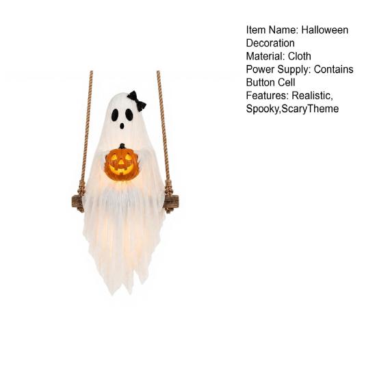 Halloween Gathering Decorations Lighted Ghost Swing with Glowing Pumpkin, Hanging Spooky Decor Indoor Outdoor Holiday for Porch Yard, LED Floating