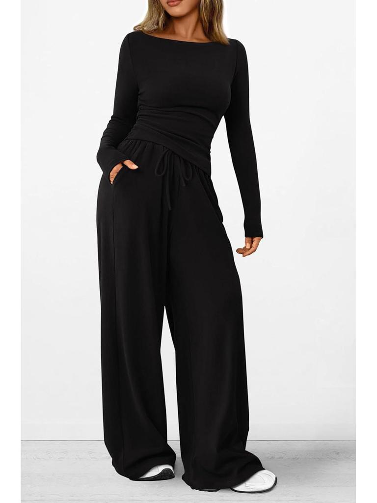 Asymmetrisches Langarm-T-Shirt & Weitbein-Hosen-Set - Herbstkollektion 2025