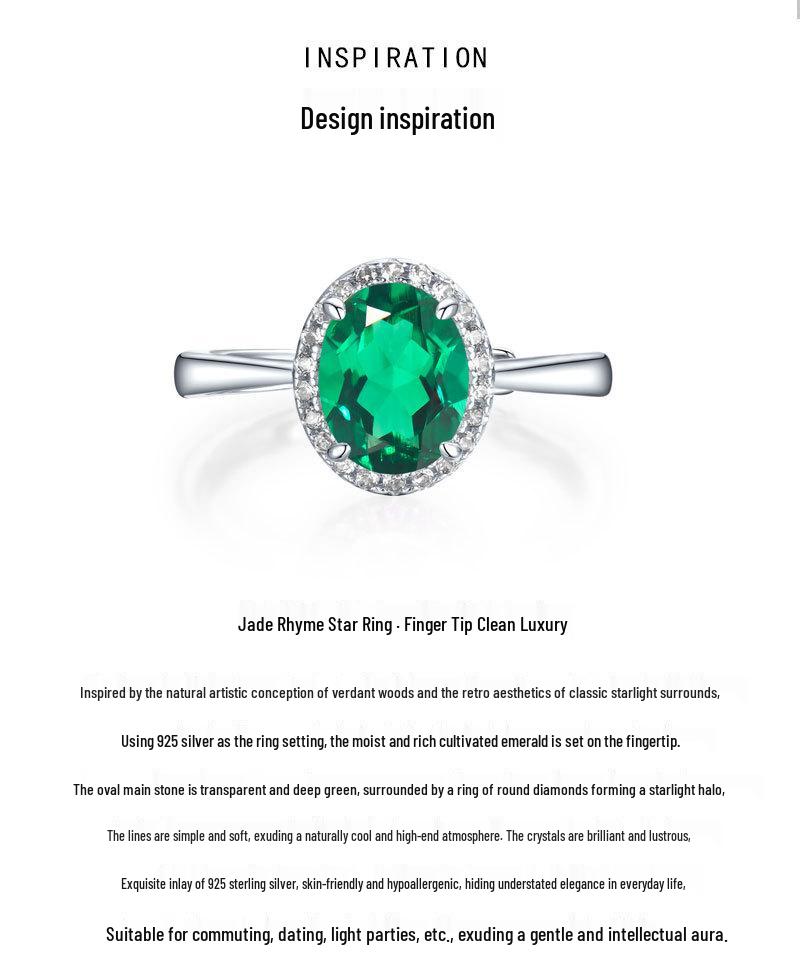 Women's 925 Sterling Silver Open Ring with Cultured Emerald - Elegant Daily Gift