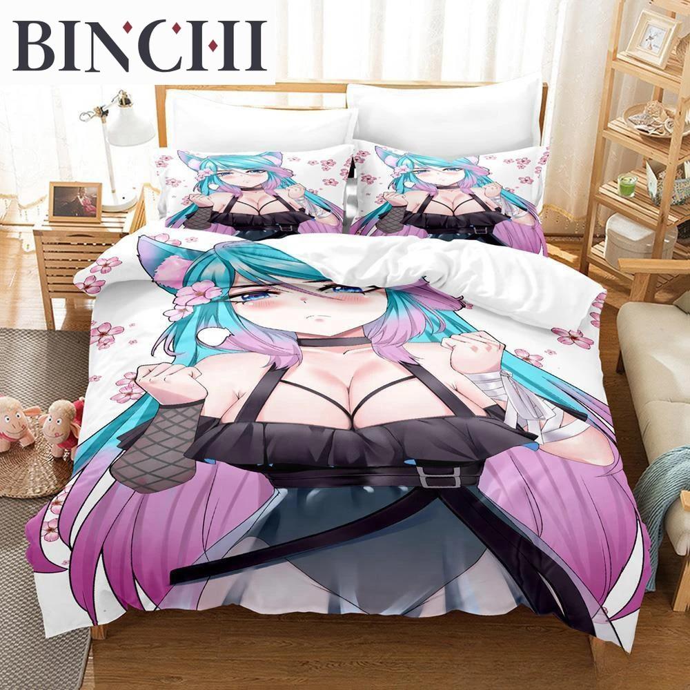 3D Anime Sexy Girls Silvervale Vtuber Bedding Collection Single Twin Full Queen King Size Bed Collection Adult Boys Bedroom Duvet Cover Collections