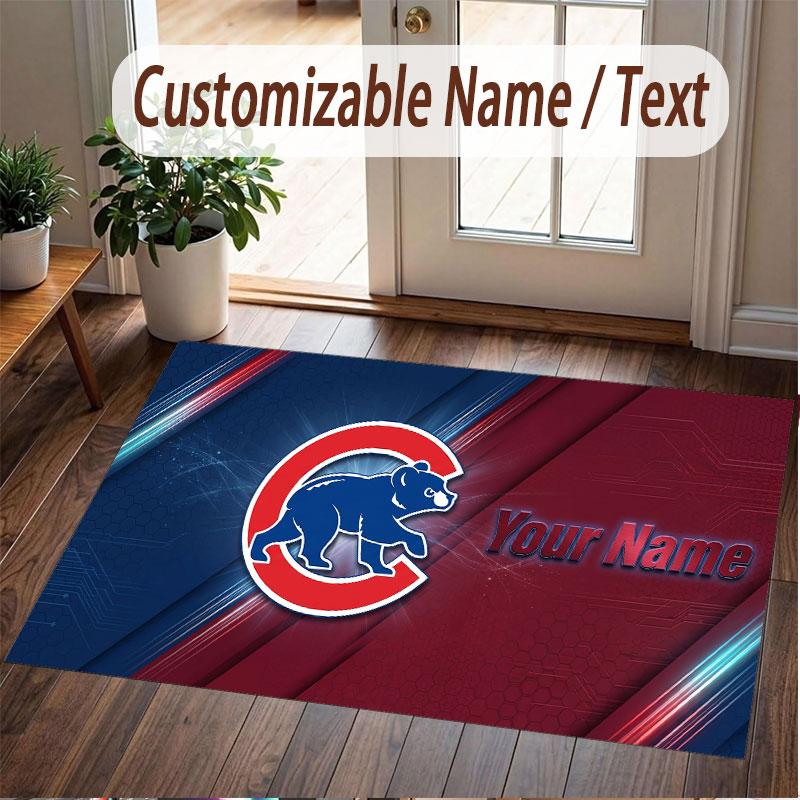 Custom Rug Chicago Cubs Pattern Print Name Text Soft Non‑Slip Floor Carpet for Home Indoor Decoration