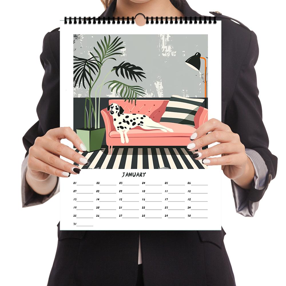 1pc 2026 Wall Calendar,Cartoon Dog Sketch Series,12 Beautiful Designs,Monthly Plans,Perfect Gift for Birthday,Christmas,New Year