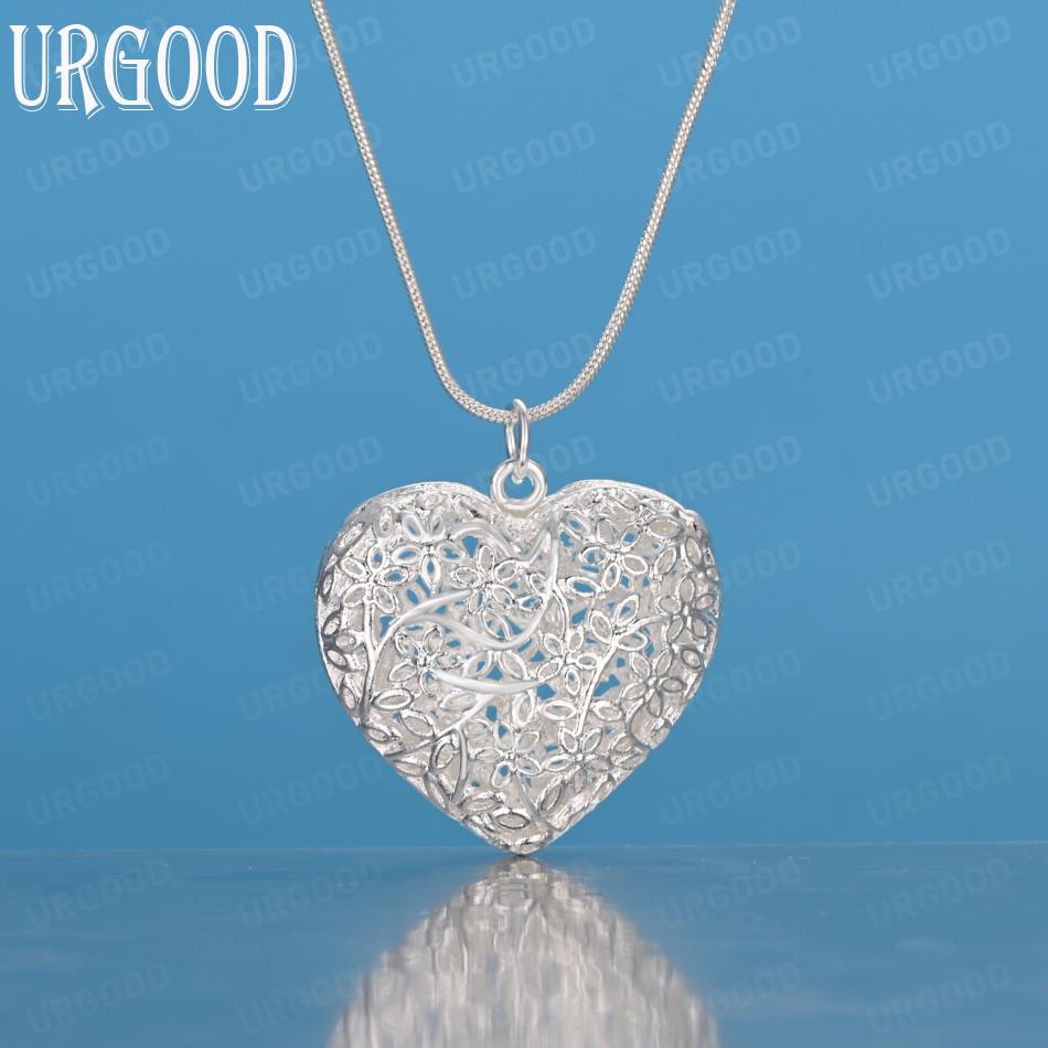 925 Sterling Silver Heart-Shaped Pendant Necklace Wedding Fashion Jewelry