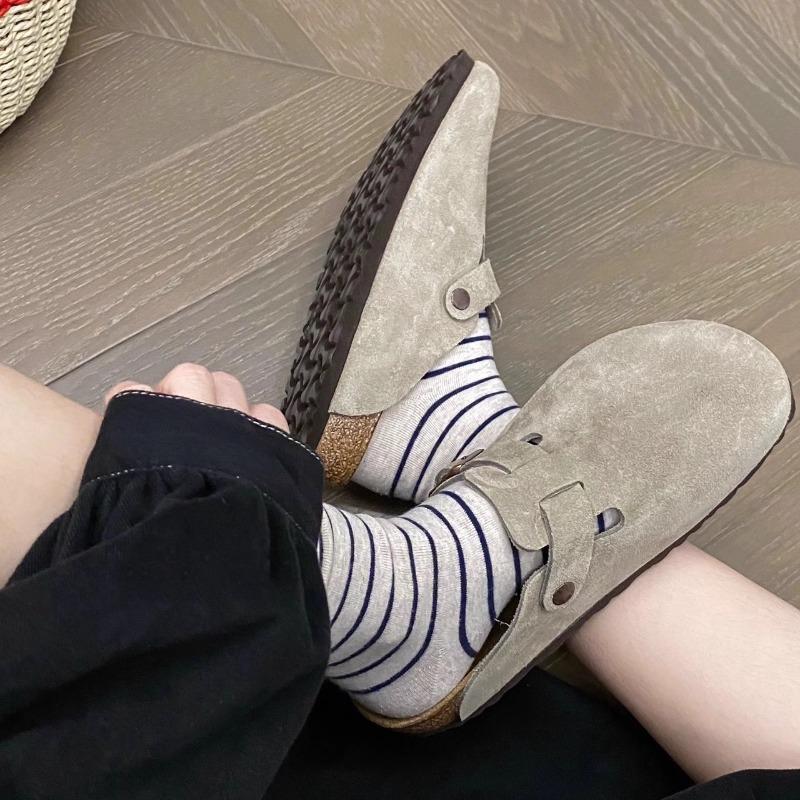 Sheepskin version~ cork thick-soled leather half-slippers for women to wear outside in summer, baotou muffin, cool slippers, half-tray shoes