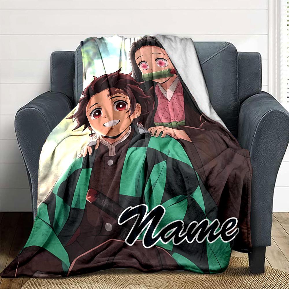 Customizable Demon Slayer6 Throw Blanket – Personalized Name, All-Season Cozy Snug Blanket, Machine Washable, Personalized Blanket