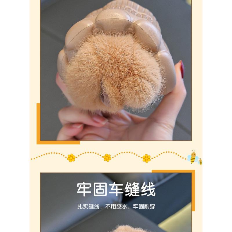 Cartoon Capybara Winter Kids Warm Back Strap Slippers Light Brown Dark Brown