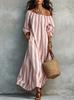 2026 Autumn New Striped Shoulder European and American Women's Clothing Popular Station Holiday Dress