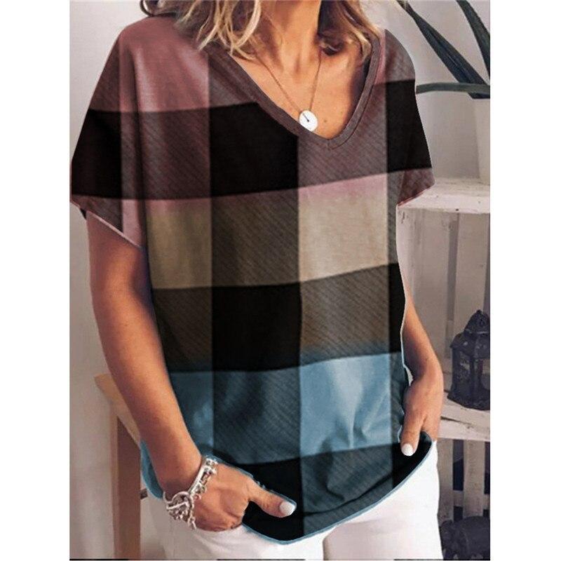 

Fashion Spring Love Print Blouses Short Sleeved V-Neck T Shirts Casual XS синий