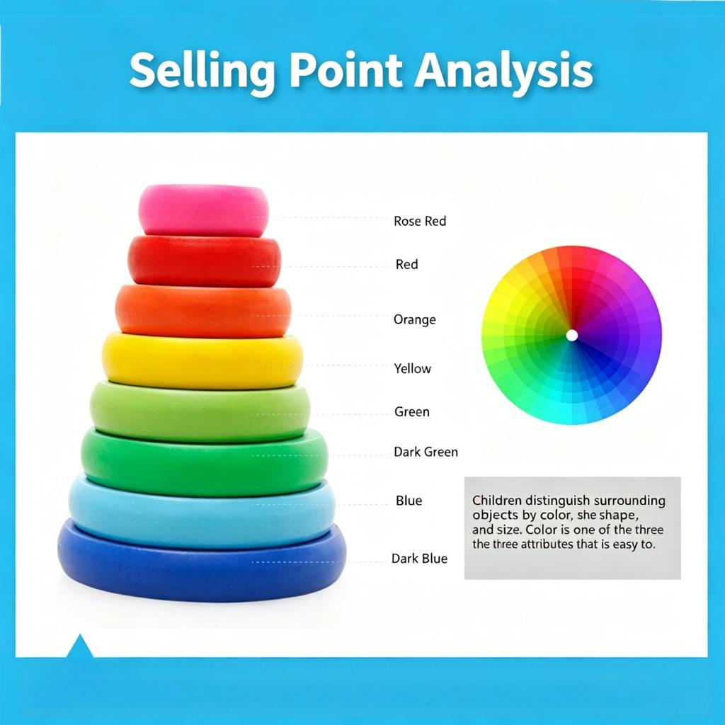Wooden Tower of Hanoi Rainbow Stacking Toy Kids Color Recognition Sorting Ring Matching Block Early Educational Puzzle GiftMX003