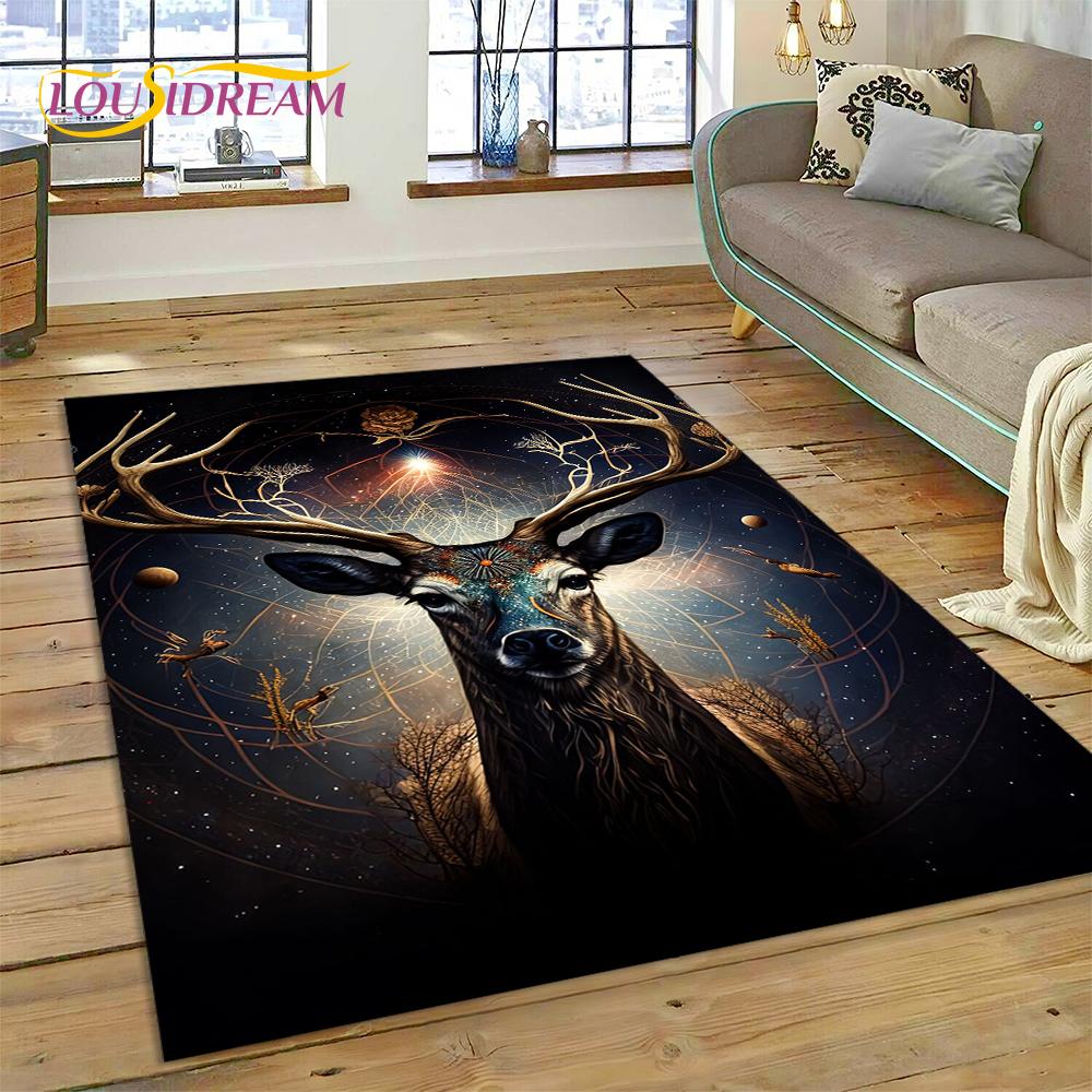 Dream Christmas Elk Sika Deer Cartoon Area Rug,Carpet Rug for Home Living Room Bedroom Sofa Doormat Decor,kid Non-slip Floor Mat