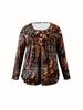 Elegant Plus Size Paisley V-Neck Button Top for Women