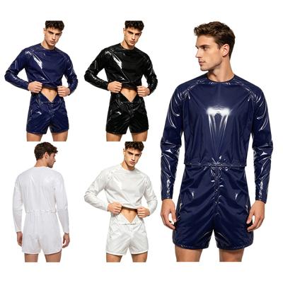 Men Waterproof Sauna Sweat Suit Bodysuit Jumpsuit Long Sleeve Buttons Shoulder Waist Crotch Detachable Boxer Shorts