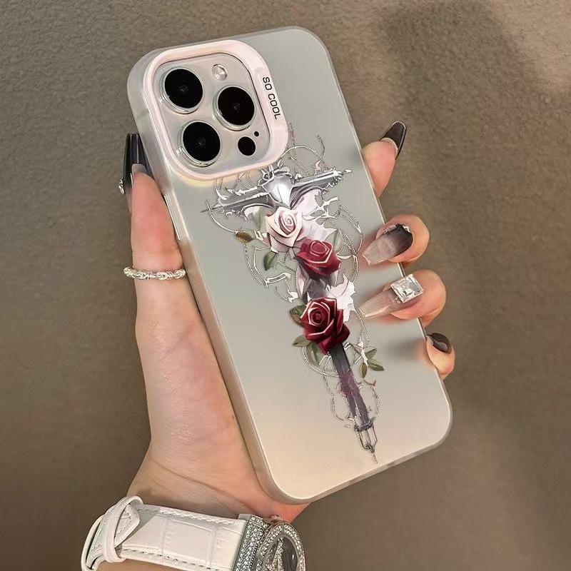 Cross rose is suitable for Apple 16plus mobile phone case iPhone15 new protective case 14 Europe, America and 17 premium.