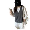 Korean Style Women's V - Neck Knit Vest with Pockets - In Stock, Loose and Lazy - Style Sleeveless Sweater Vest for Autumn and Winter