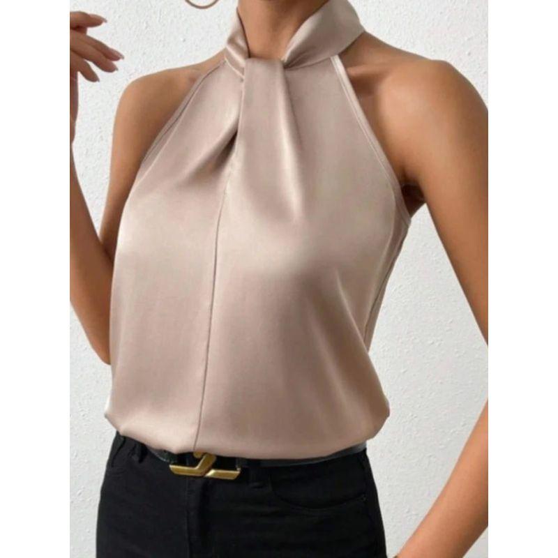 Hanging Neck Sleeveless Imitation Silk Top Halterneck Sleeveless Imitation Silk Tops