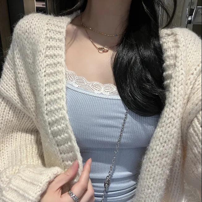 Sexy Slim Tank Top Suspender Women's Spring Summer Vest Suspender Lace Edge Undershirt with Slim Solid Color Ice Silk Top