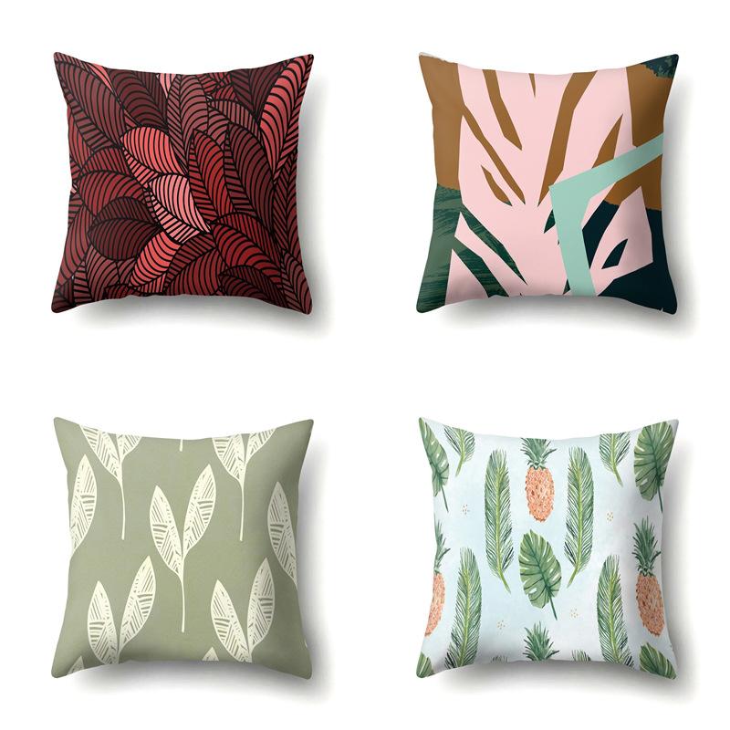 Polyester Pillowcase Nordic Plant Ins Style Flower Print Peach Leather Velvet Pillowcase
