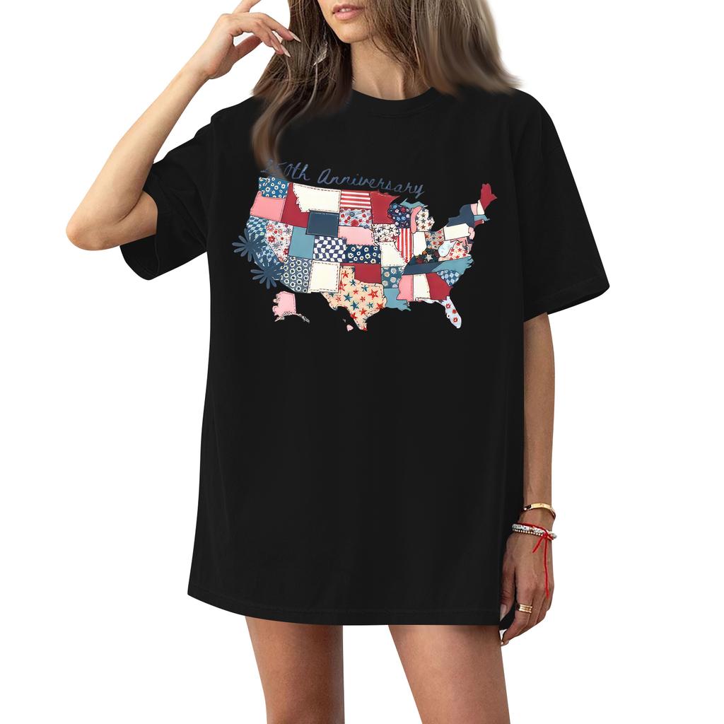 Damen Rundhals Bedrucktes Kurzarm T-Shirt Top