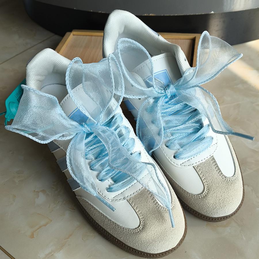 Cordones para Zapatillas Deportivas DE Training Blancos de Cuero, Cordones para Zapatos Casuales de Ocio, Cordones de Hilo de Cola de Pez de 4 cm de Ancho, Lazo de Chifón