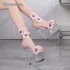 17CM Women's Flower Transparent Platform Stiletto Heeled Sandals Cross-tie Strap Ladies Fashion High Heel Sandals Tacones Mujer