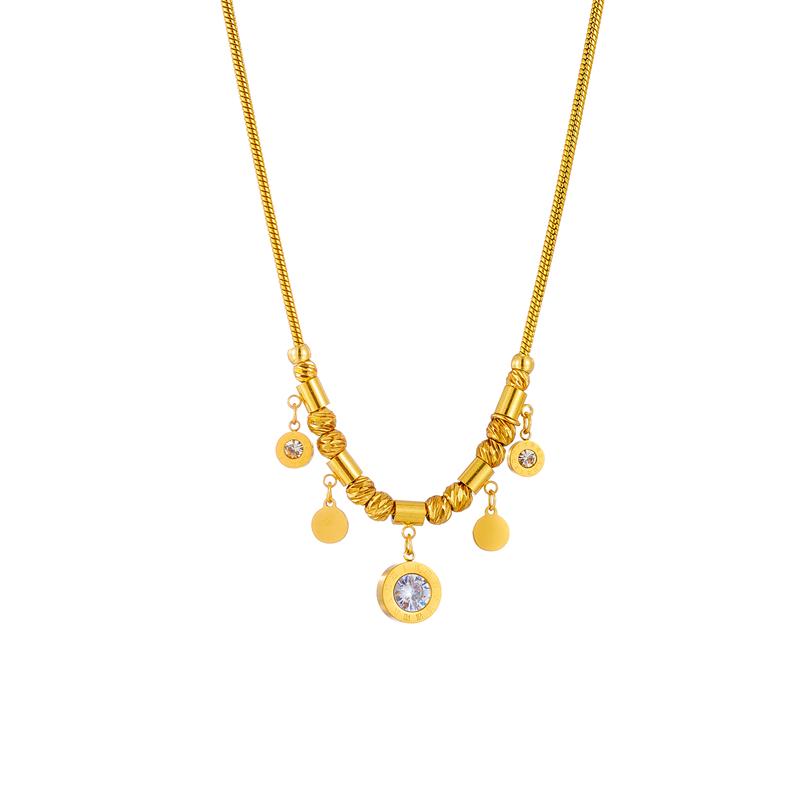DIEYURO 316L Stainless Steel Round Roman Numeral Zircon Pendant Necklace For Women Vintage Ethnic Ladies Chain Jewelry Gifts