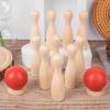 Wood Bowling Set Skittles Toys Early Development 10 Bottles Educational Game for 3 Year Old