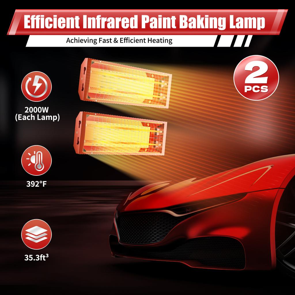 Infrared Paint Curing Lamp 2000W 110V Short Wave Infrared Heater Car Bodywork Repair Paint Dryer for Automobile & Furniture
