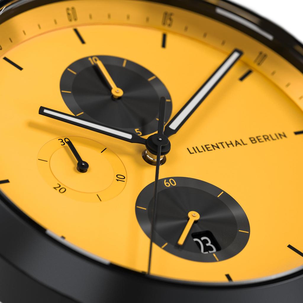 Lilianthal Berlin Chronograph Watch with Date Made in Model Black Men's Display, Germany, C01-116-B023C,